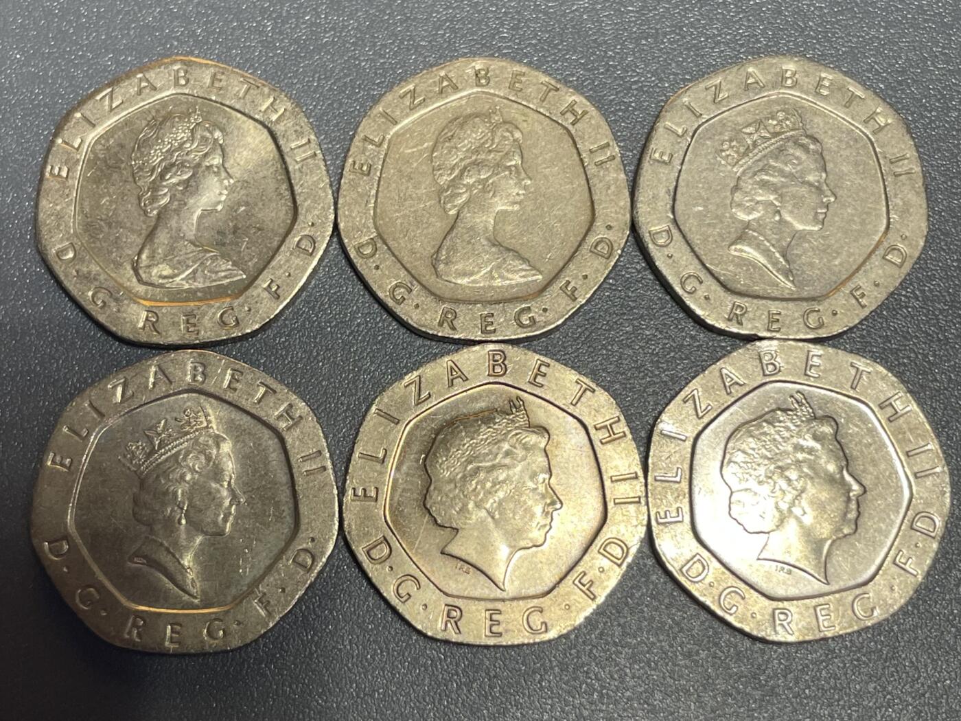 回流1130 英国20便士7边形不同年份6枚 皇家玫瑰