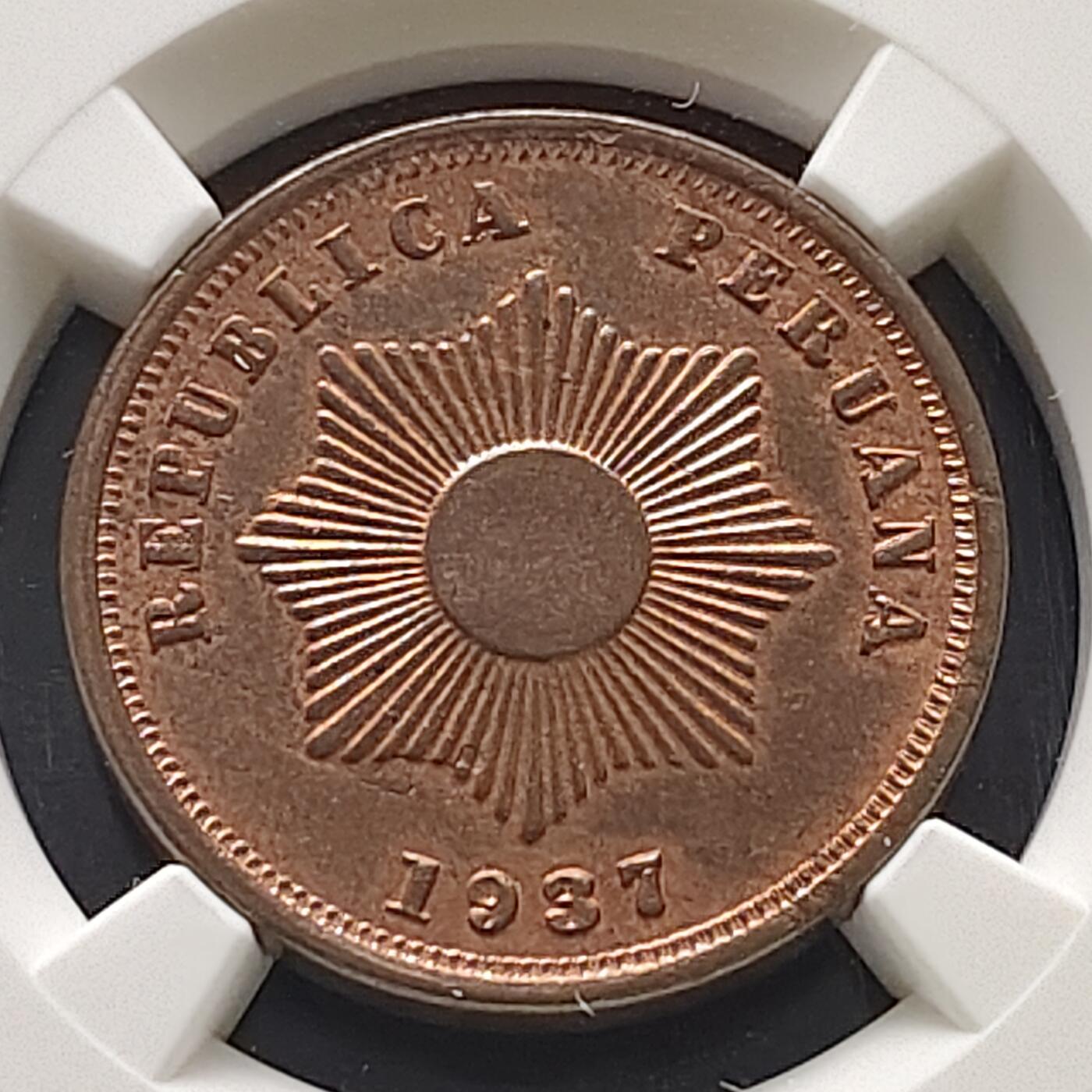 【全场包邮】纯粹捡漏拍483场（免费代拍第20场） 秘鲁1937年2分铜币-NGC MS64 RB