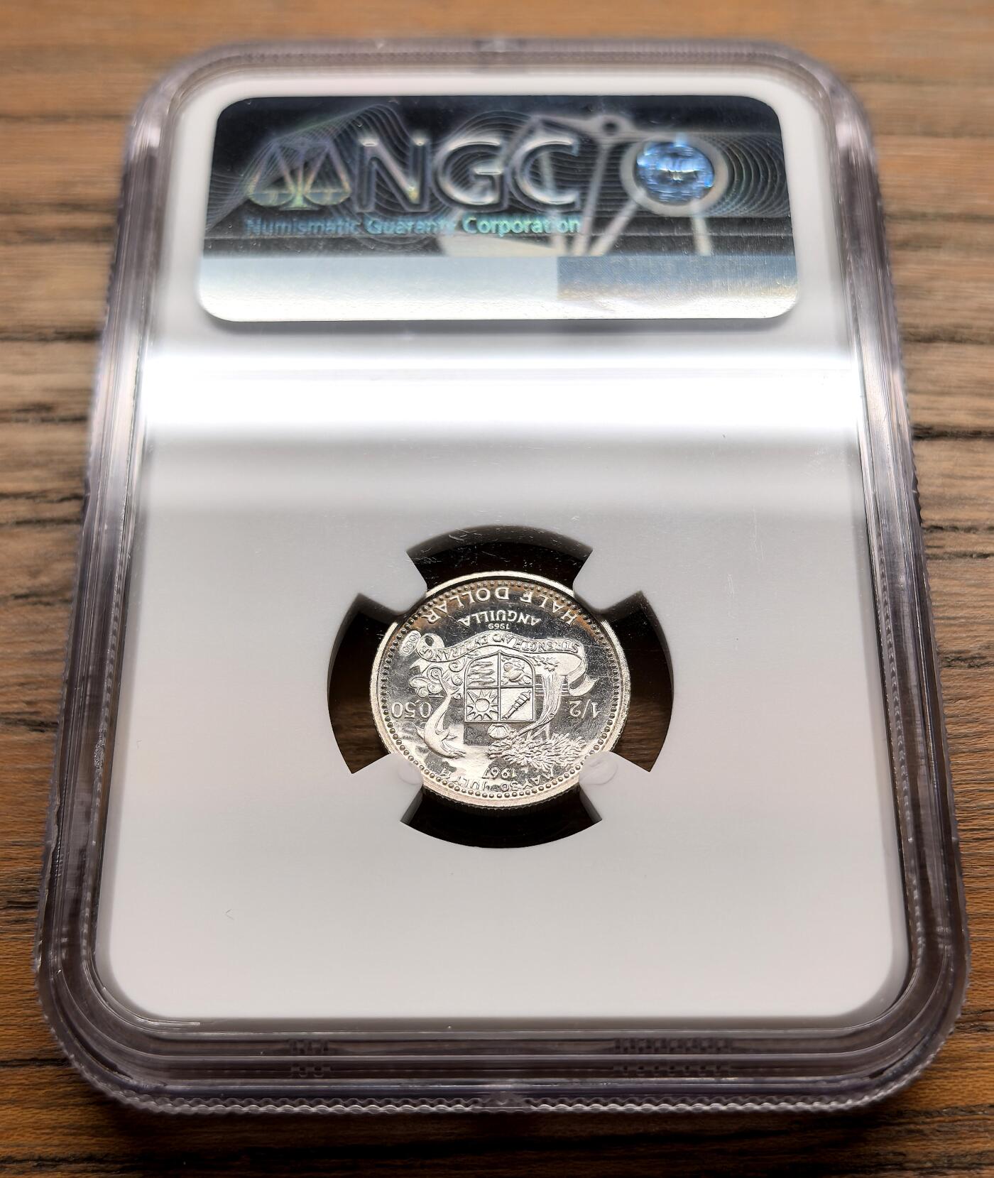 纫秋兰以为佩·凡希社微拍感恩专场 1969安圭拉圣玛丽教堂50分银币精铸NGC-PF69UC