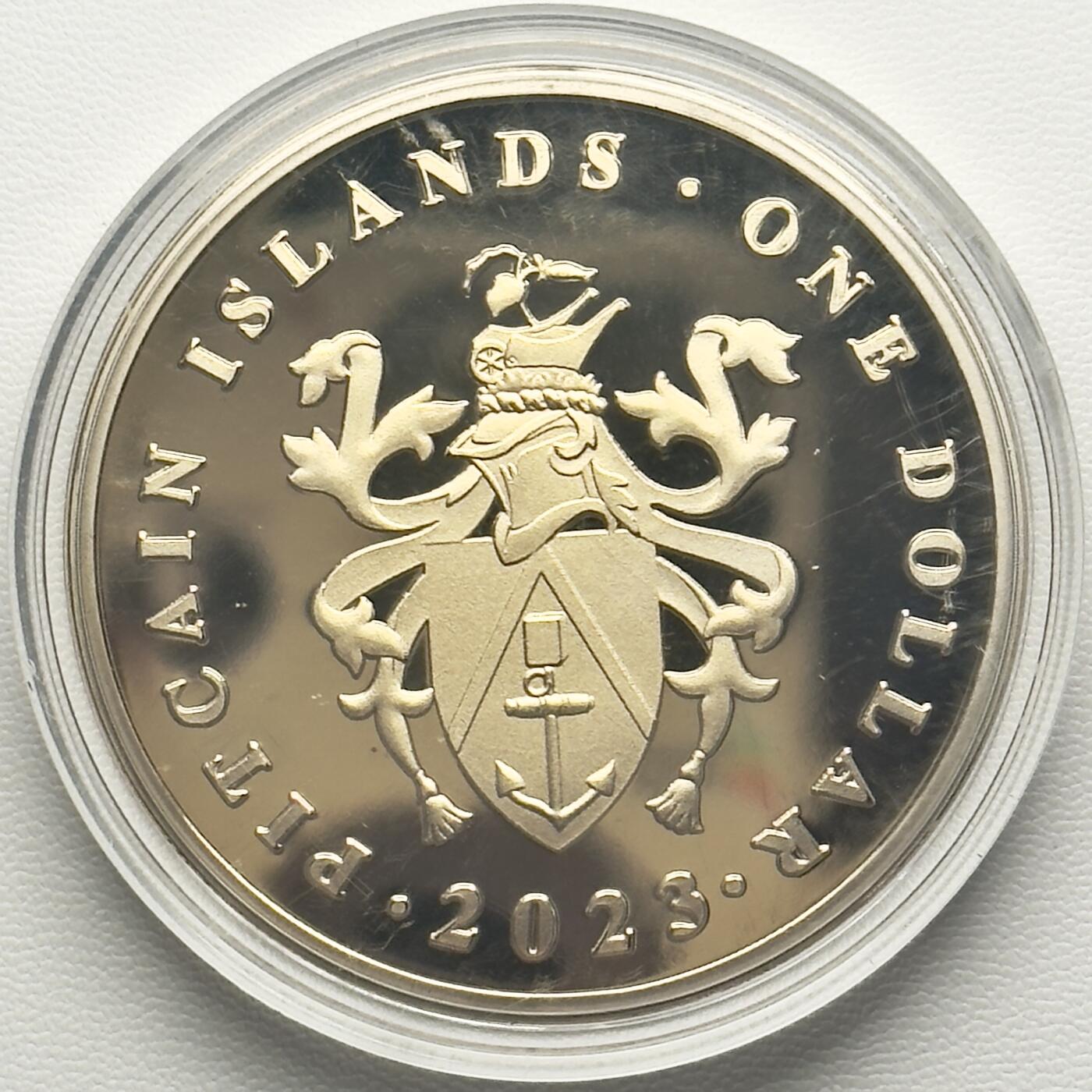 ＜小葵钱铺＞第66期·散币·银币场·满200包邮，不寄存·12月1号发货 〈50mm，45g〉皮特凯恩群岛2023年地中海战役1元镀金纪念币