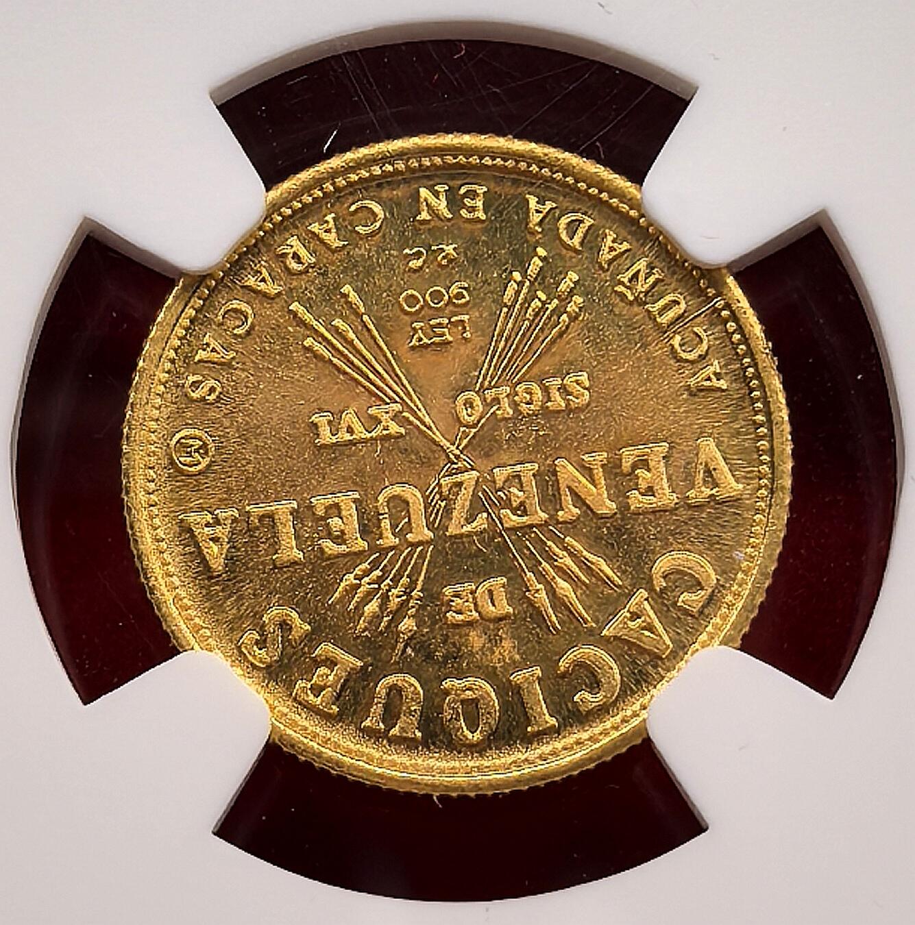 纫秋兰以为佩·凡希社微拍感恩专场 荐！1962委内瑞拉印第安土著英雄CHACAO纪念10B金币NGC-MS66，60年度委内瑞拉铸造了小批量的土著系列作为礼品馈赠，每种存世量500枚以内，今已经相当罕见，2.99g，900金。