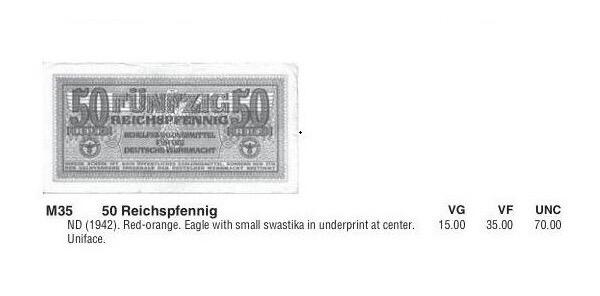 单张价 德国第三帝国1942年 展翅鹰50芬尼 极美品