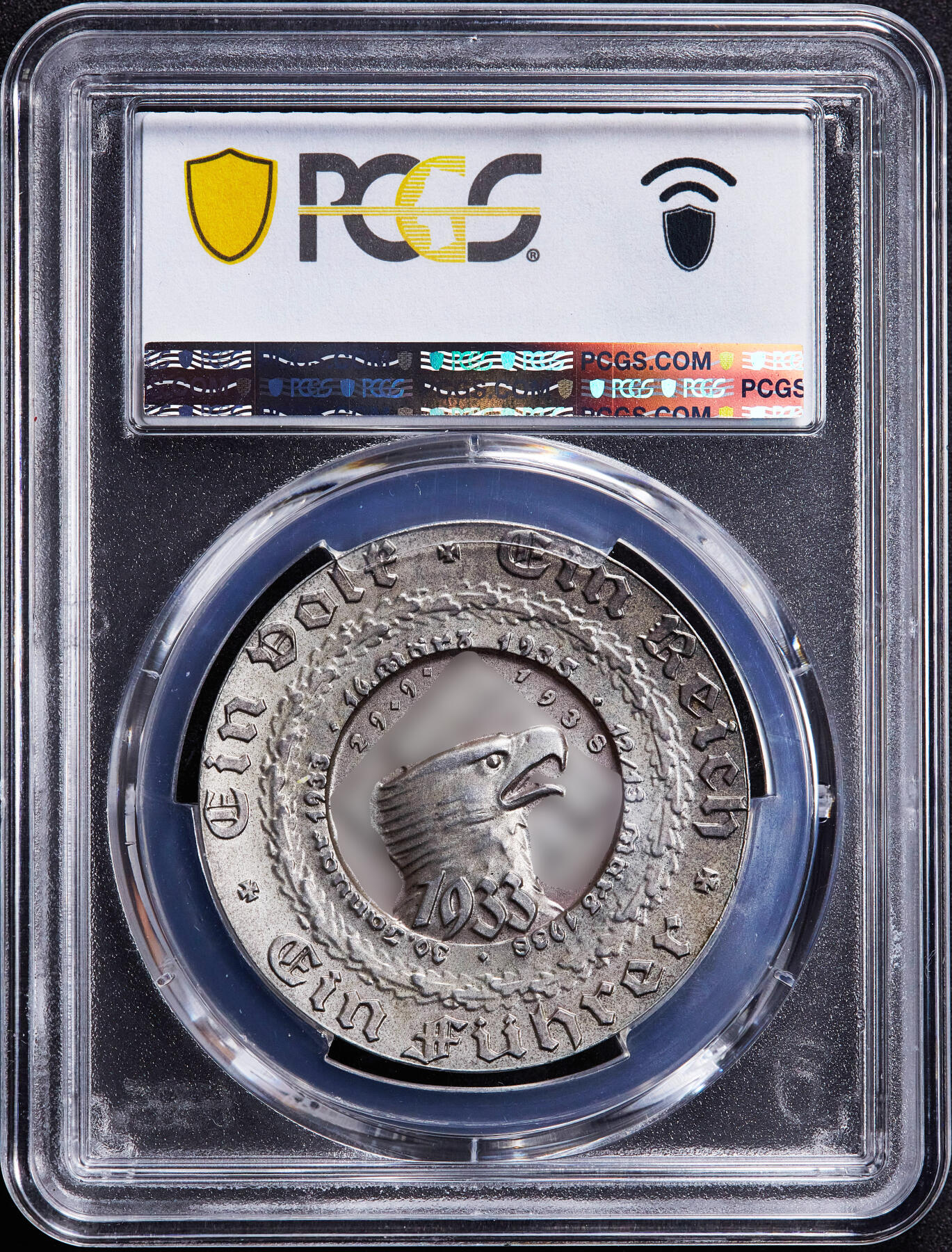 【俄甄集藏】2025年(045)12-03 星期三 晚 19:30 全场包邮 德国第三帝国1938年党魁头像政党大事记纪念银章，PCGS SP63，稀少年号版别，原图联系客服或前往对应官网进行查询