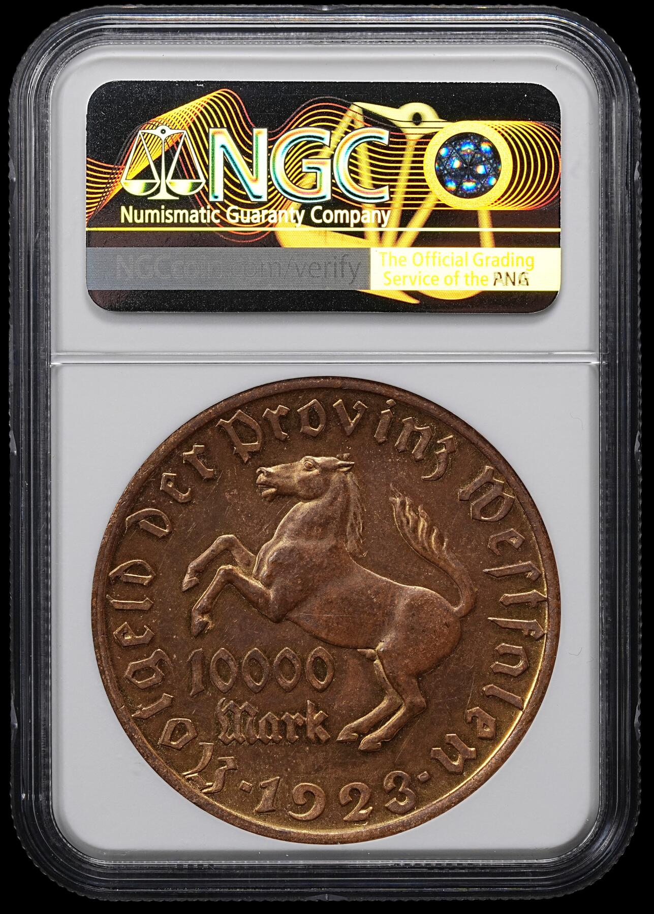 修遠堂世界钱币第九十五期 NGC MS62 1923年德国紧急时期威斯特法伦1万马克大马币