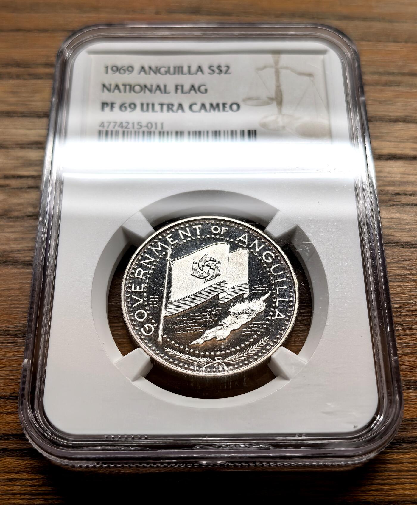 纫秋兰以为佩·凡希社微拍感恩专场 1969安圭拉国旗2Dol银币精铸NGC-PF69UC