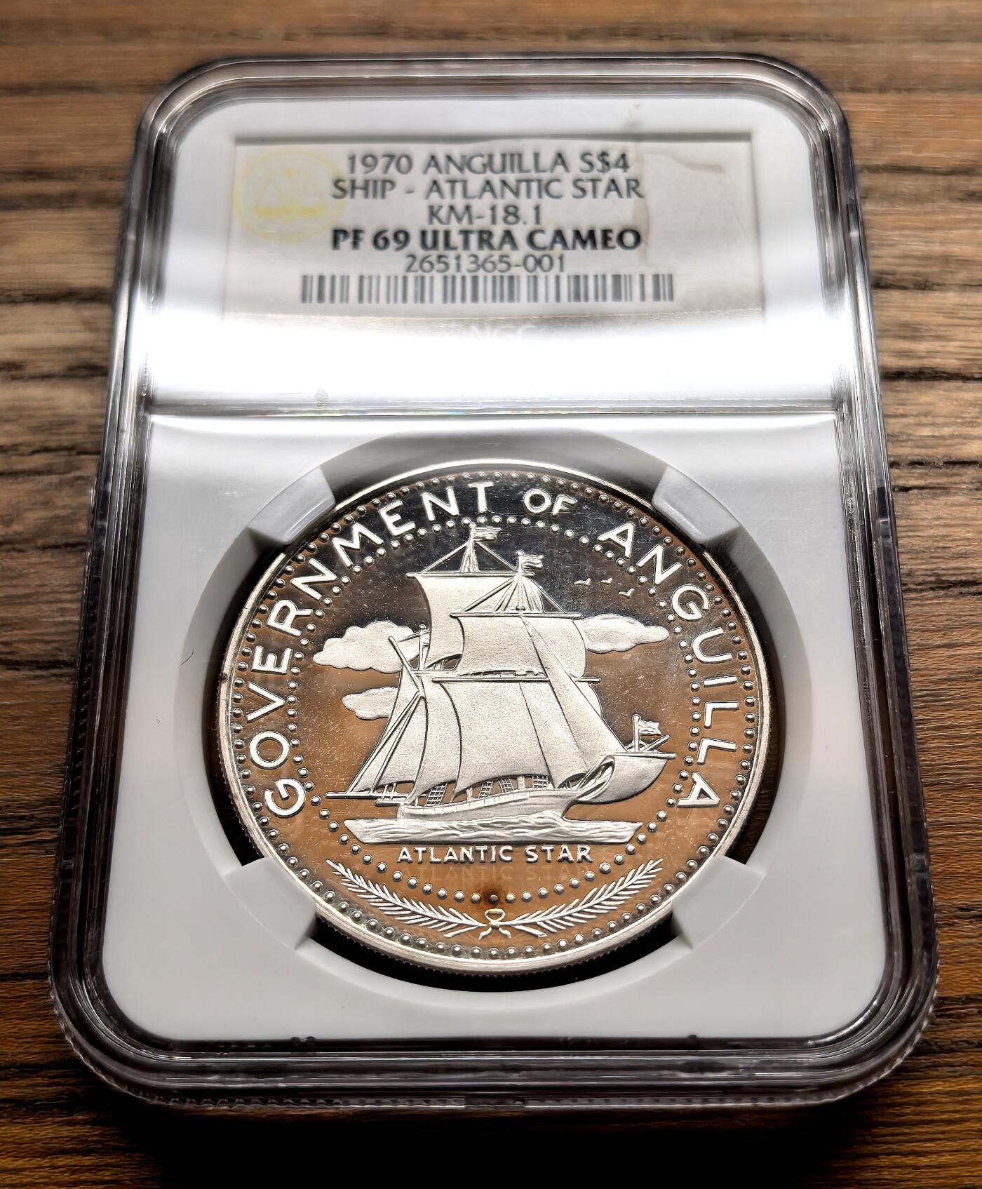 纫秋兰以为佩·凡希社微拍感恩专场 1969安圭拉亚特兰之星号帆船4Dol大银精铸NGC-PF69UC