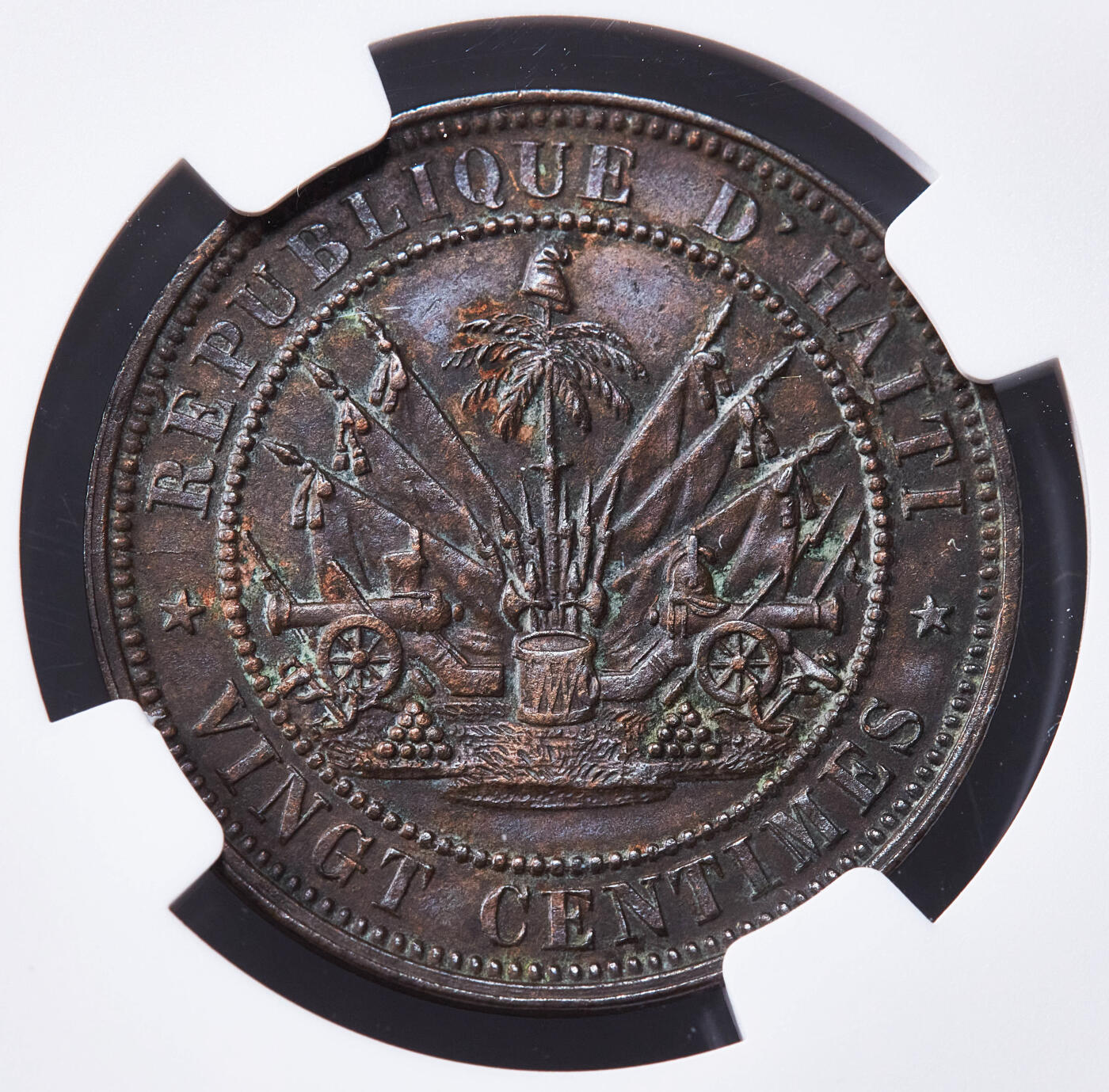 【俄甄集藏】2025年(045)12-03 星期三 晚 19:30 全场包邮 海地1863年20分铜币，NGC AUD，喜敦造币厂，名誉品种