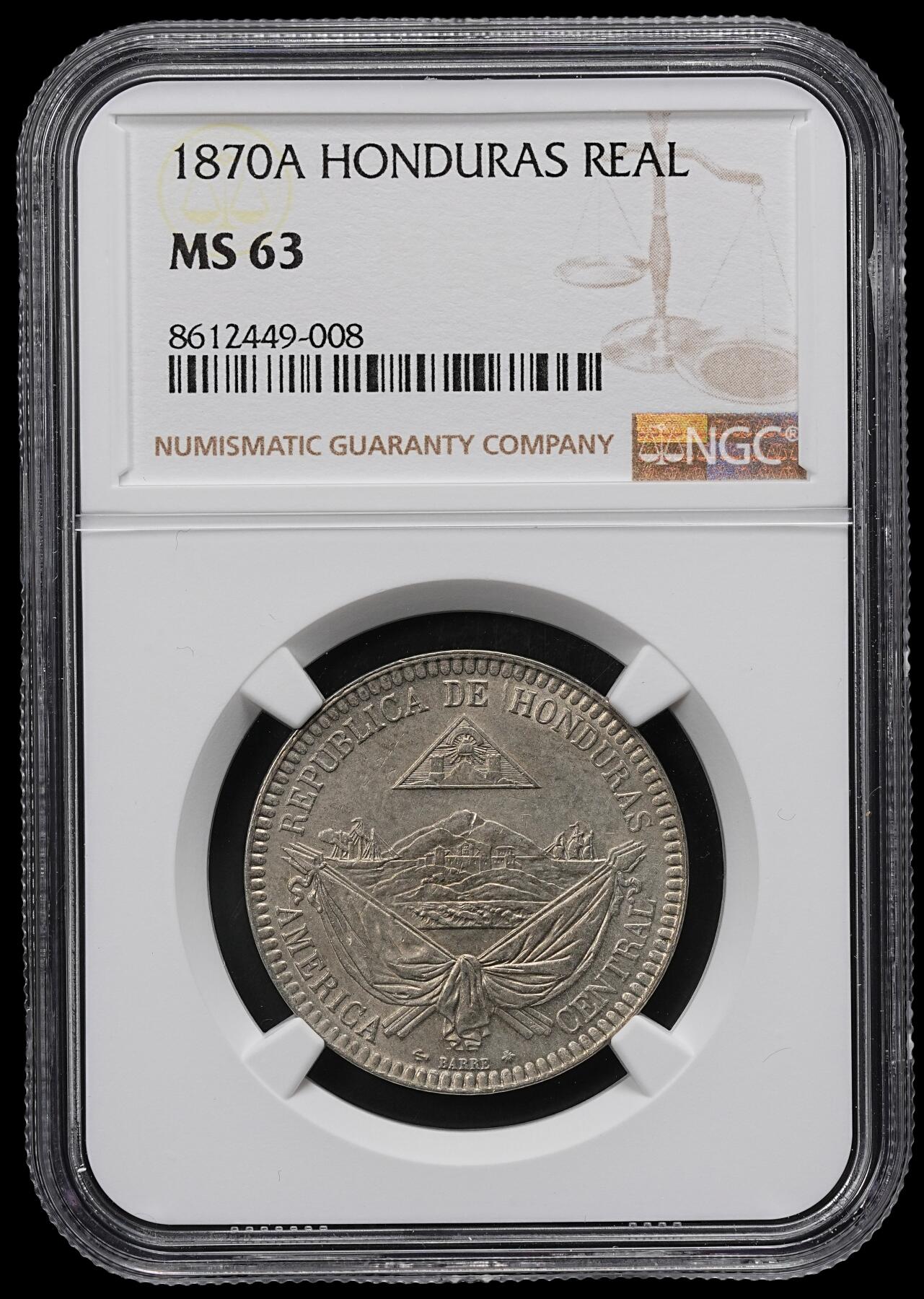 修遠堂世界钱币第九十五期 NGC MS63 1870年洪都拉斯1 REAL