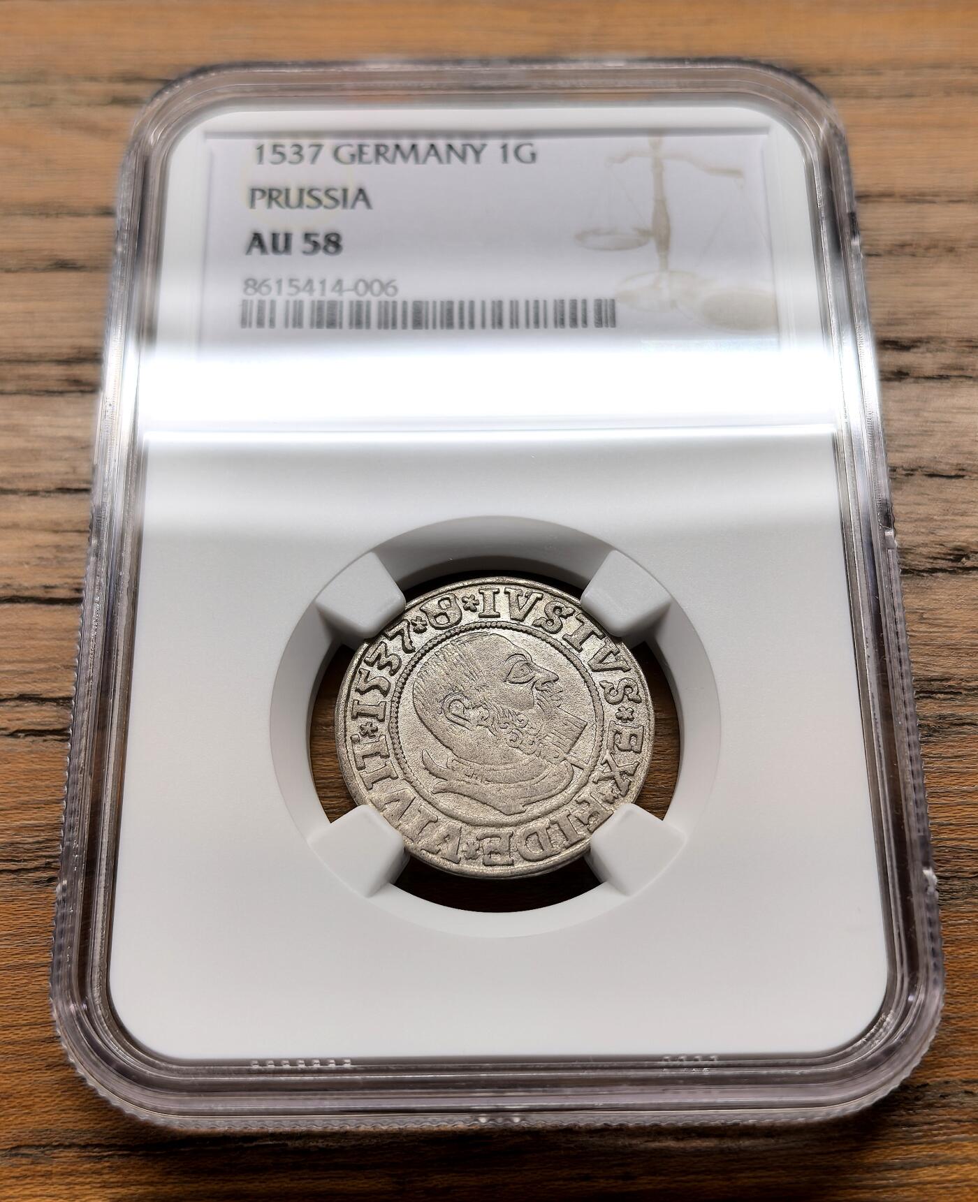 纫秋兰以为佩·凡希社微拍感恩专场 1573德国普鲁士公国Groshe银币NGC-AU58