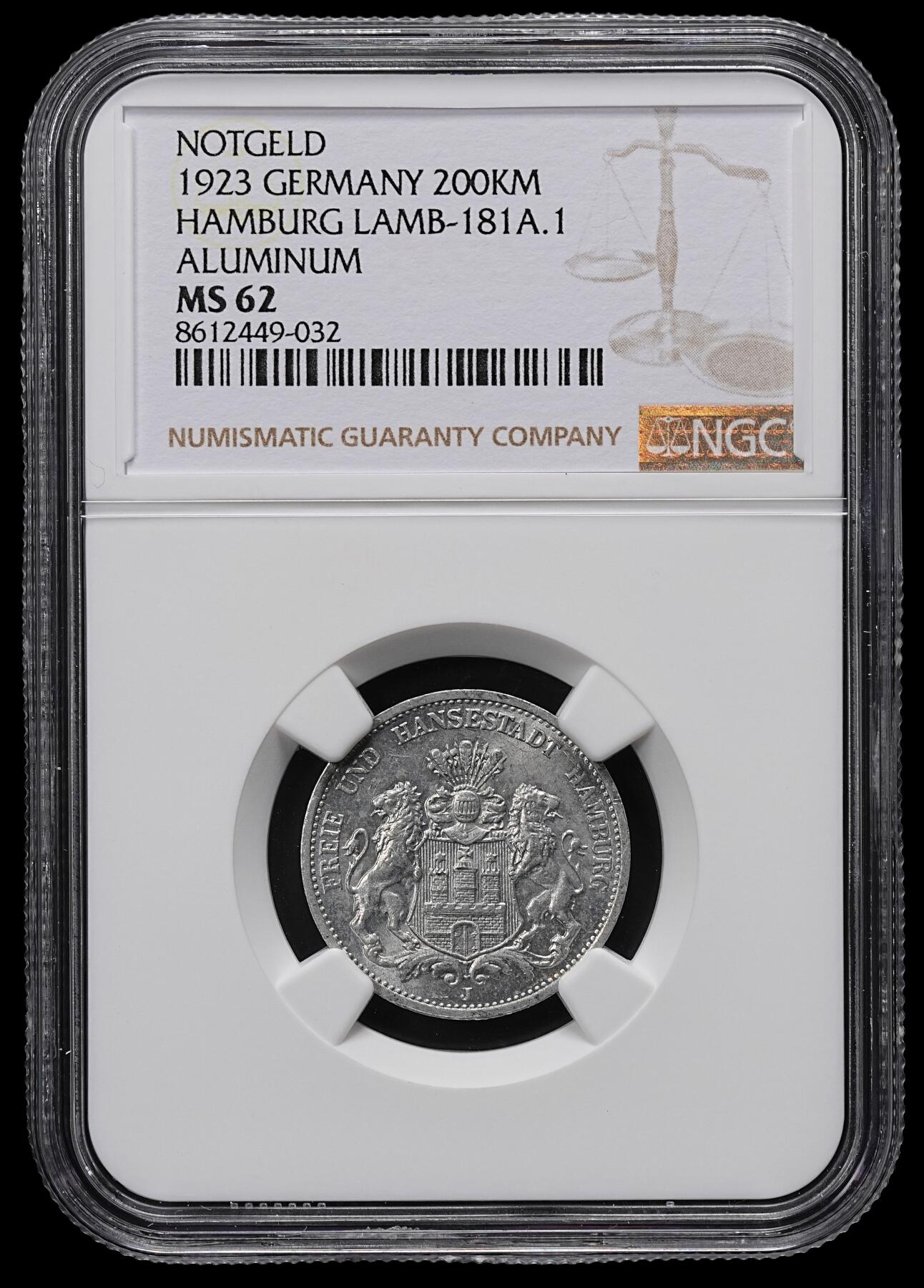 修遠堂世界钱币第九十五期 NGC MS62 1923年德国紧急时期汉堡20万马克