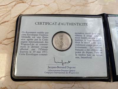 第183期拍卖 - 国外发行东方快车的最后旅程纪念银章，925银，边齿有标，带卡重22克，直径32毫米