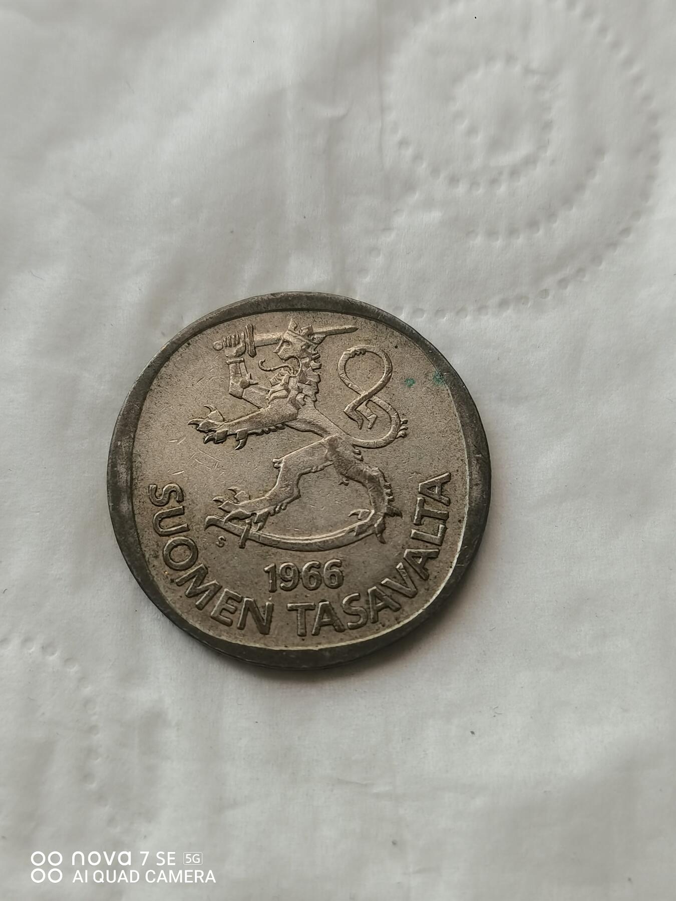 外国钱币 66年芬兰1马克