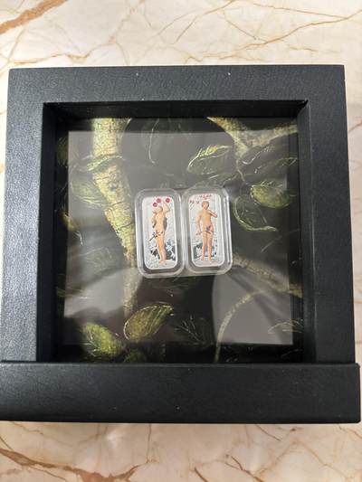 第183期拍卖 - 喀麦隆2018伊甸园亚当和夏娃彩印条形组合银币，999银，10克*2，发行999套