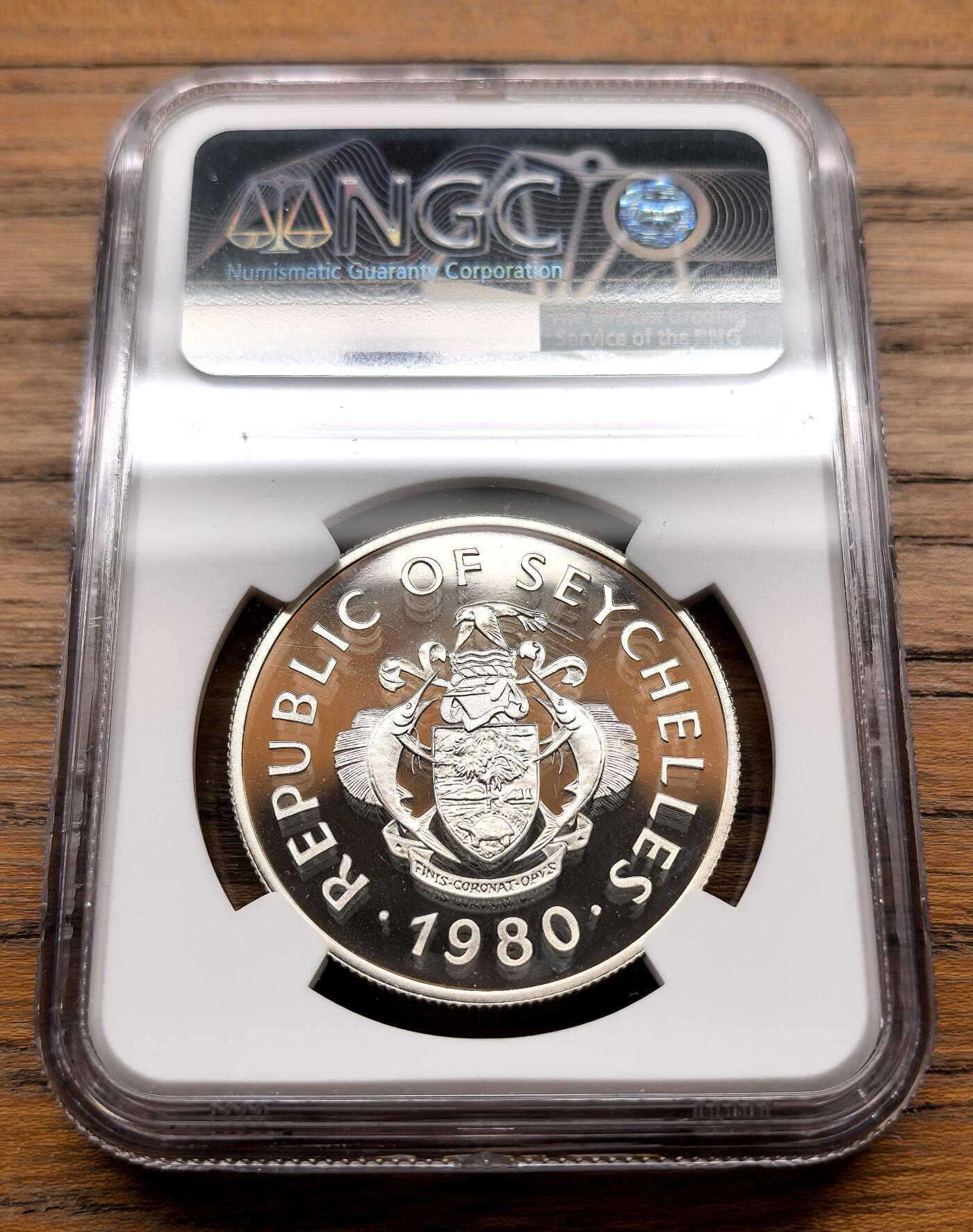 纫秋兰以为佩·凡希社微拍感恩专场 1980塞舌尔儿童年50R大银NGC-PF69UC