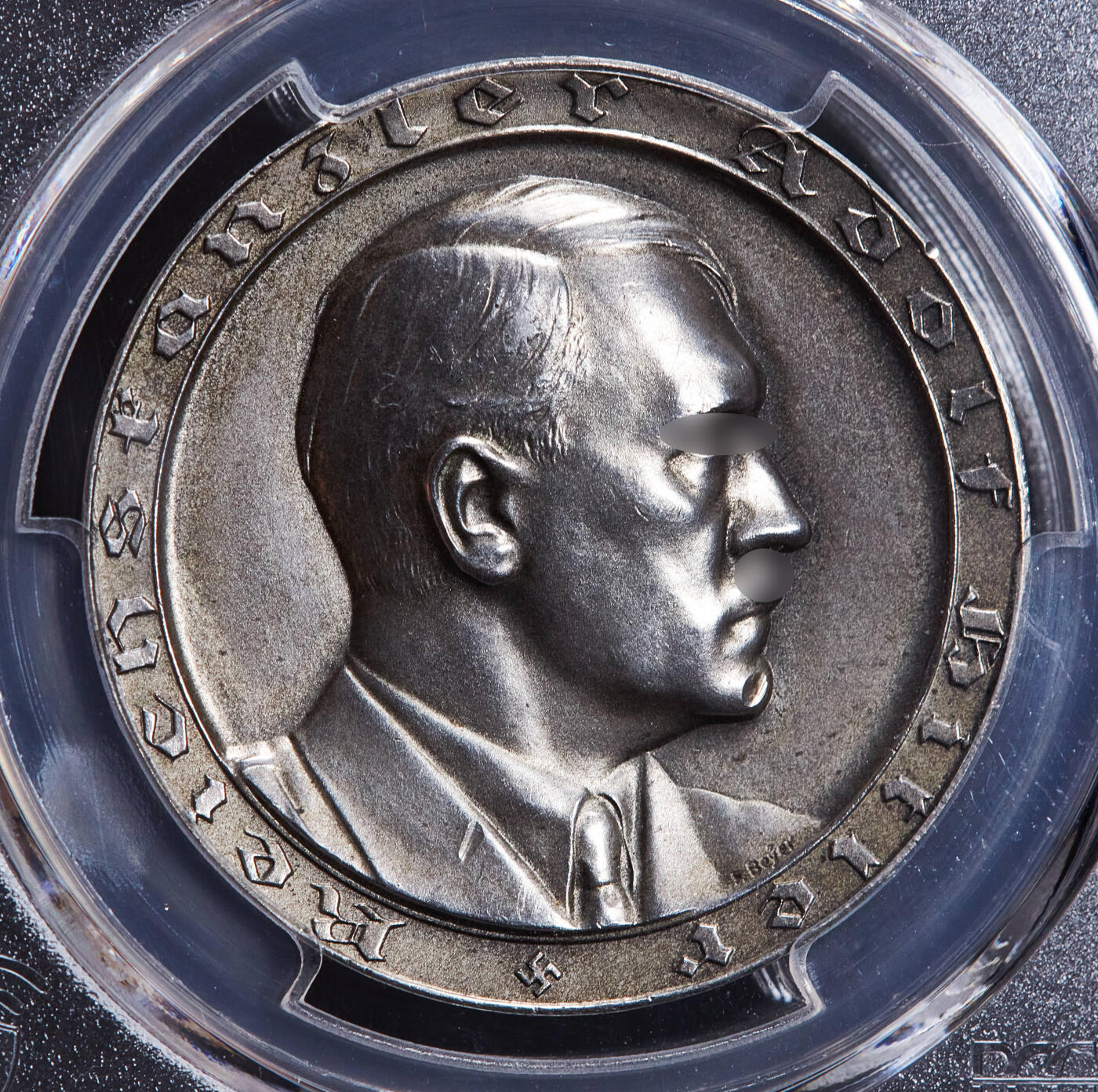 【俄甄集藏】2025年(045)12-03 星期三 晚 19:30 全场包邮 德国第三帝国1933年党魁头像政党大事记纪念银章，PCGS SP63，黄油彩老包浆，原图联系客服或前往对应官网进行查询