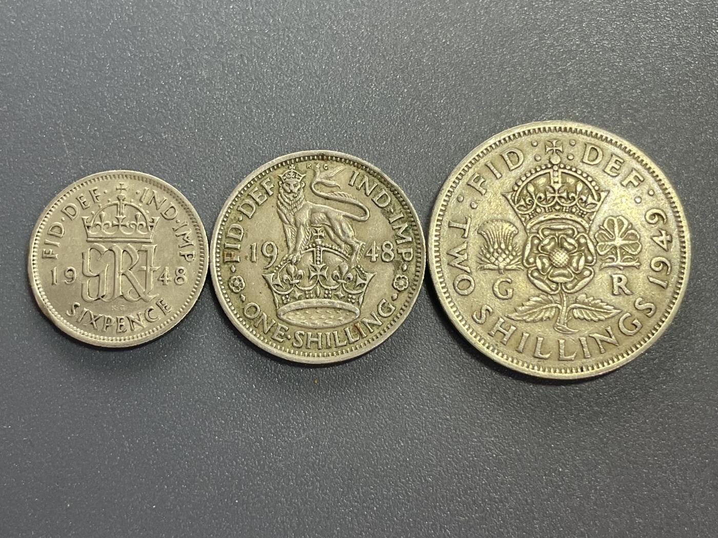 回流1130 英国19世纪四十年代乔治六世6便士、1-2先令3枚