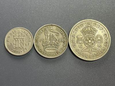 回流1130 - 英国19世纪四十年代乔治六世6便士、1-2先令3枚