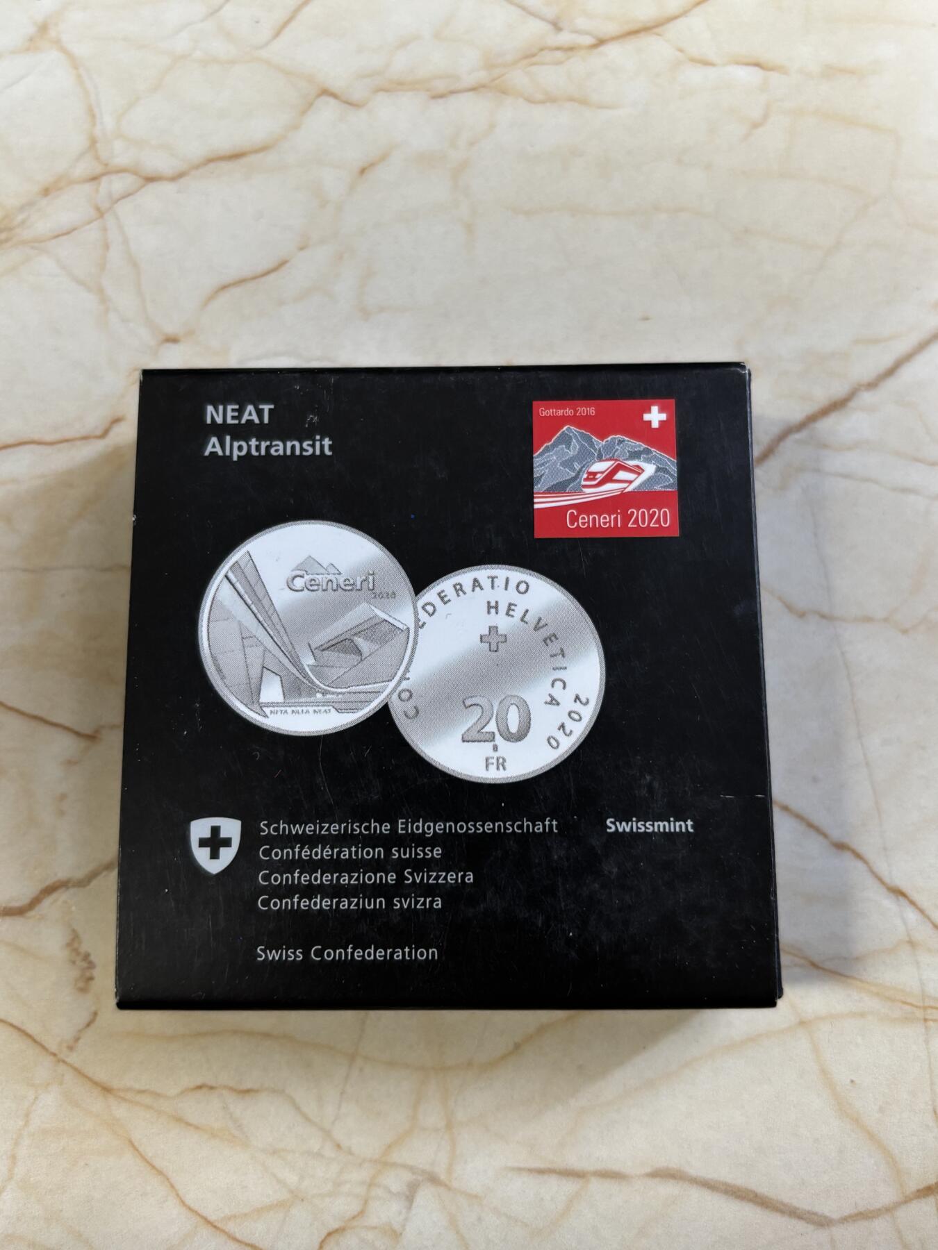 第183期拍卖 瑞士2020年穿越阿尔卑斯山的新铁路精制银币，835银，20克，发行7500枚，有氧化