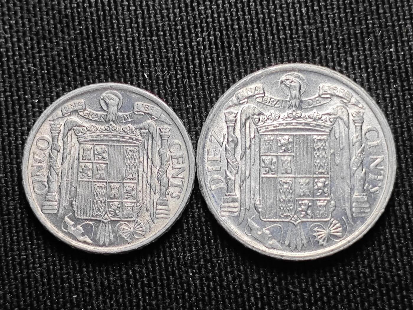 KK钱币收藏小铺 （套币 好品/批量散币 银币）专场  2月预留时间 周末发货  西班牙5/10分铝币 好品少见