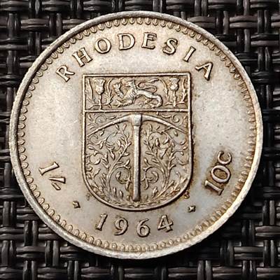 布加迪🐬～世界钱币(上海)🌾第 262 期 /  各国套币和散币 - 罗德西亚 1964年 1先令 女王头像