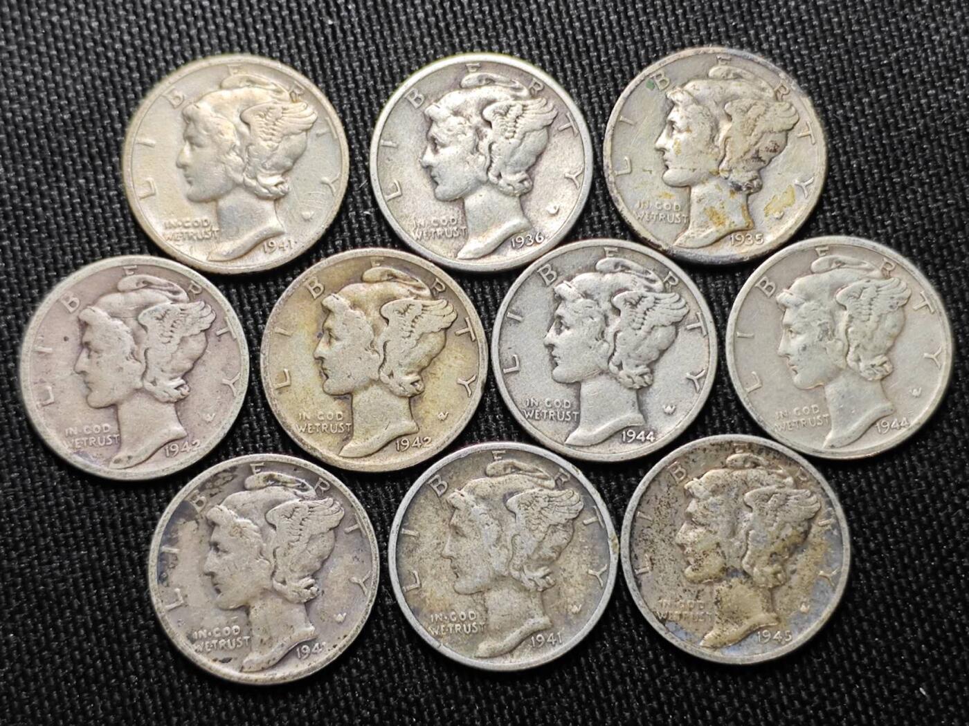 KK钱币收藏小铺 （套币 好品/批量散币 银币）专场  2月预留时间 周末发货  美国小飞人10分银币一组10枚