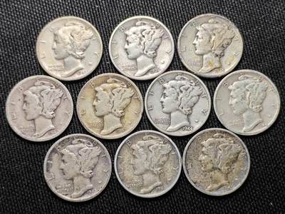 KK钱币收藏小铺 （套币 好品/批量散币 银币）专场  2月预留时间 周末发货 -  美国小飞人10分银币一组10枚