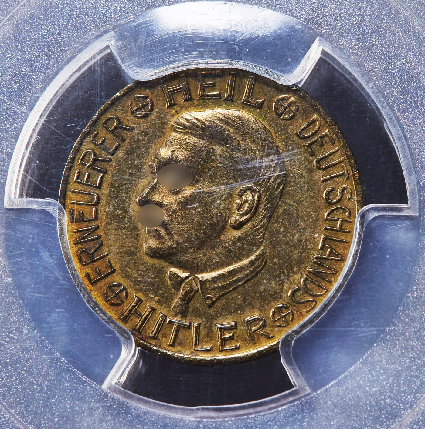 【俄甄集藏】2025年(045)12-03 星期三 晚 19:30 全场包邮 德国第三帝国1938年总理头像30芬尼代用铜币，PCGS MS63，原图联系客服或前往对应官网进行查询