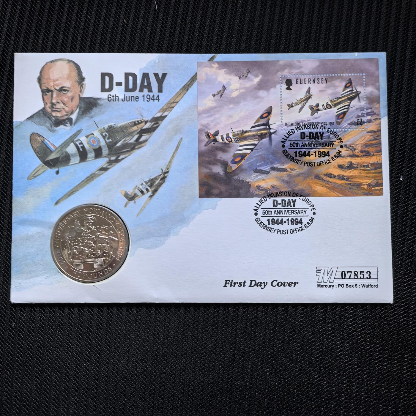 道一币馆币章第一百五十六场 邮币封 根西岛1994年诺曼底登陆50周年系列-2镑纪念币