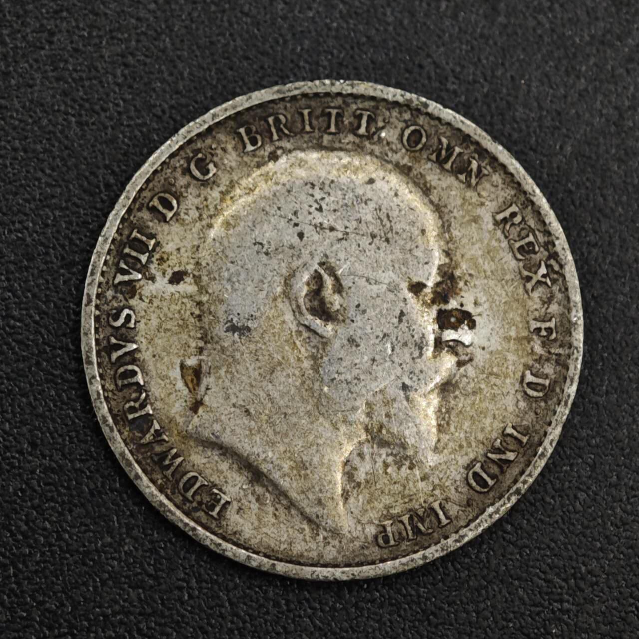 【淘币小摊】限时拍第八百一十二拍  小银币场  满百包邮可预留两周  周一统一发货  英国1908年爱德华七世3便士银币