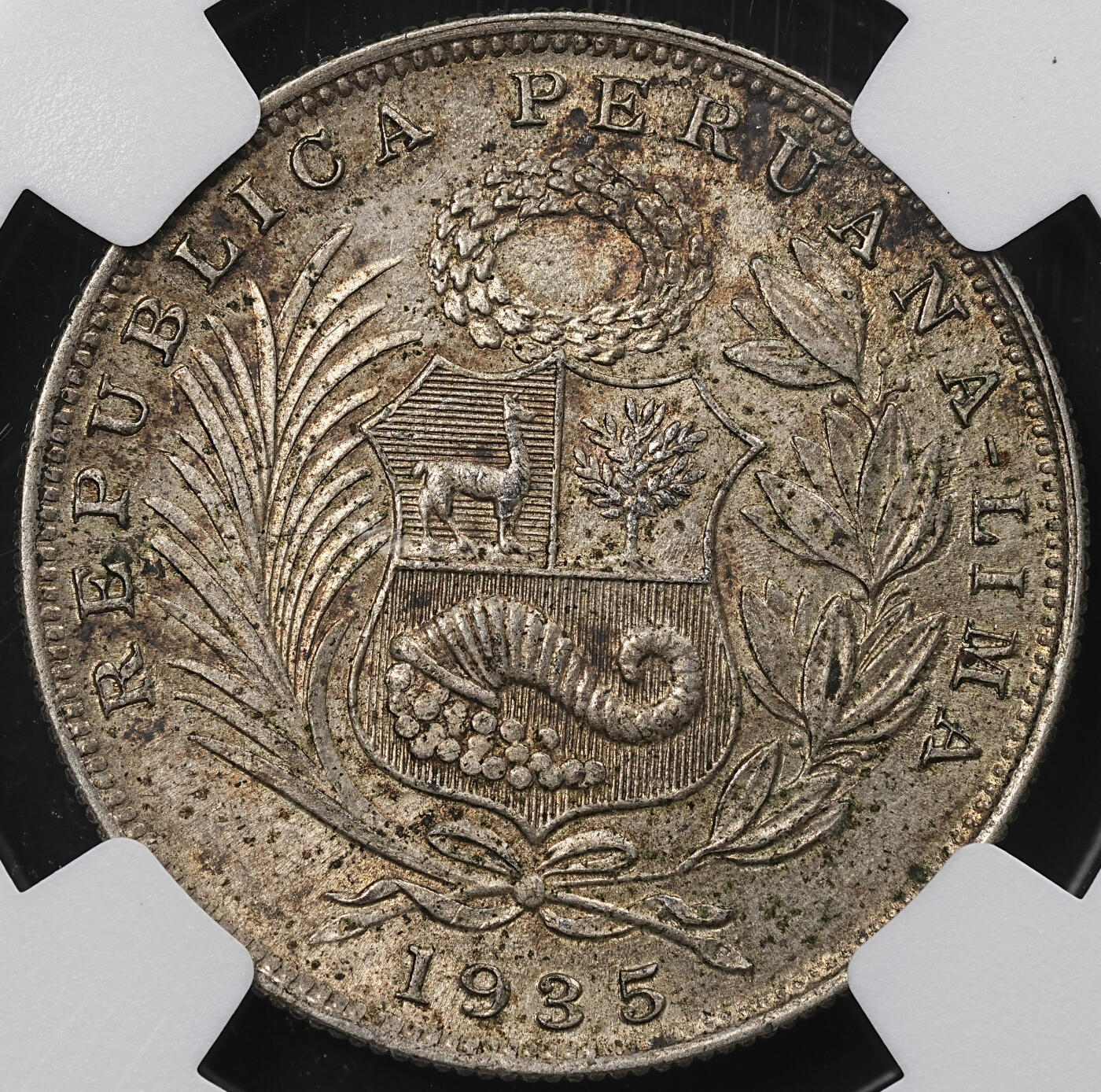 修遠堂世界钱币第九十五期 NGC MS63 1935年秘鲁1/2 SOL银币