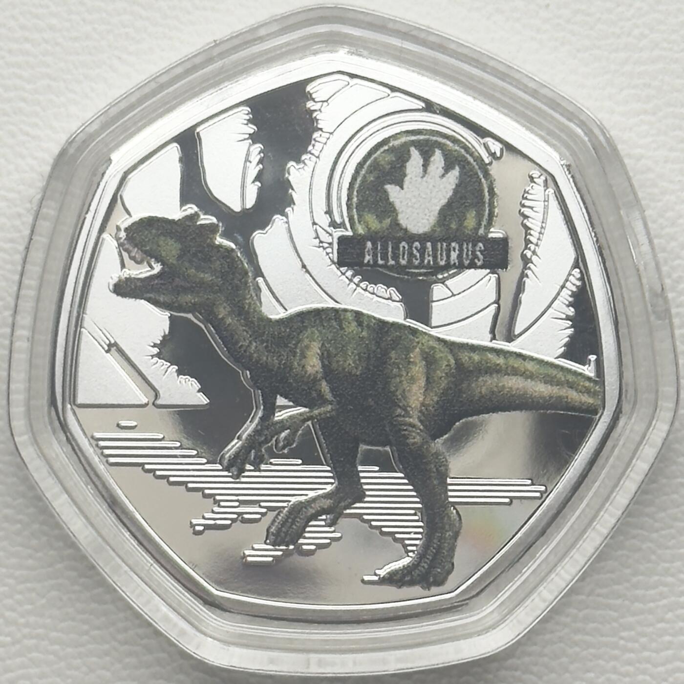 ＜小葵钱铺＞第66期·散币·银币场·满200包邮，不寄存·12月1号发货 〈发行量9999〉所罗门群岛2021年恐龙时代·异特龙50分镀银彩色纪念币