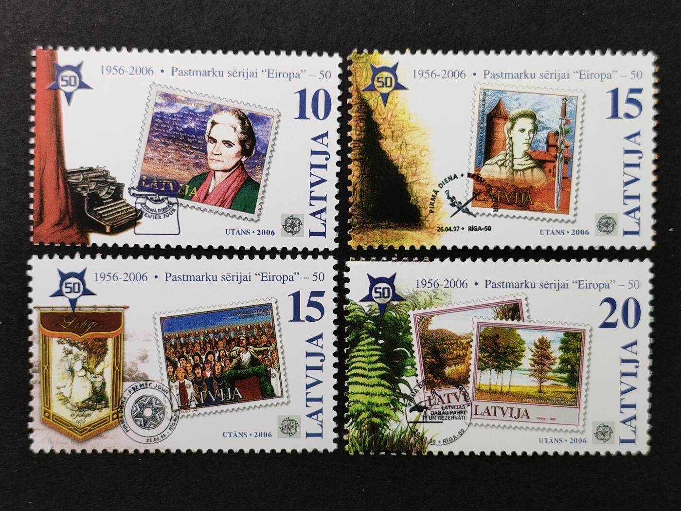 ↓君缘收藏665期☞钱币邮品↓无佣金、可寄存、满30元包邮  拉脱维亚邮票，2006年欧洲邮票发行50周年票中票4全
