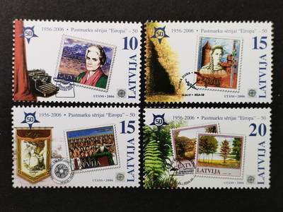 ↓君缘收藏665期☞钱币邮品↓无佣金、可寄存、满30元包邮  - 拉脱维亚邮票，2006年欧洲邮票发行50周年票中票4全