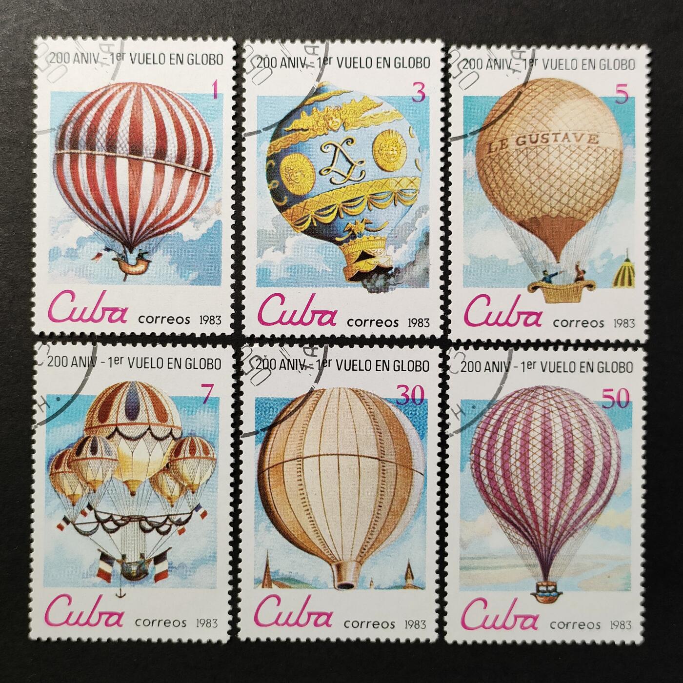 ↓君缘收藏665期☞钱币邮品↓无佣金、可寄存、满30元包邮  古巴邮票，1983年人类首次热气球飞行200周年纪念邮票6全