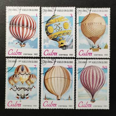 ↓君缘收藏665期☞钱币邮品↓无佣金、可寄存、满30元包邮  - 古巴邮票，1983年人类首次热气球飞行200周年纪念邮票6全