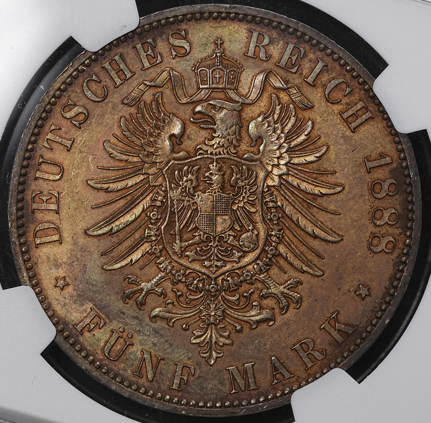 修遠堂世界钱币第九十五期 NGC MS62 1888年普鲁士弗里德里希三世5马克大银币 重包浆