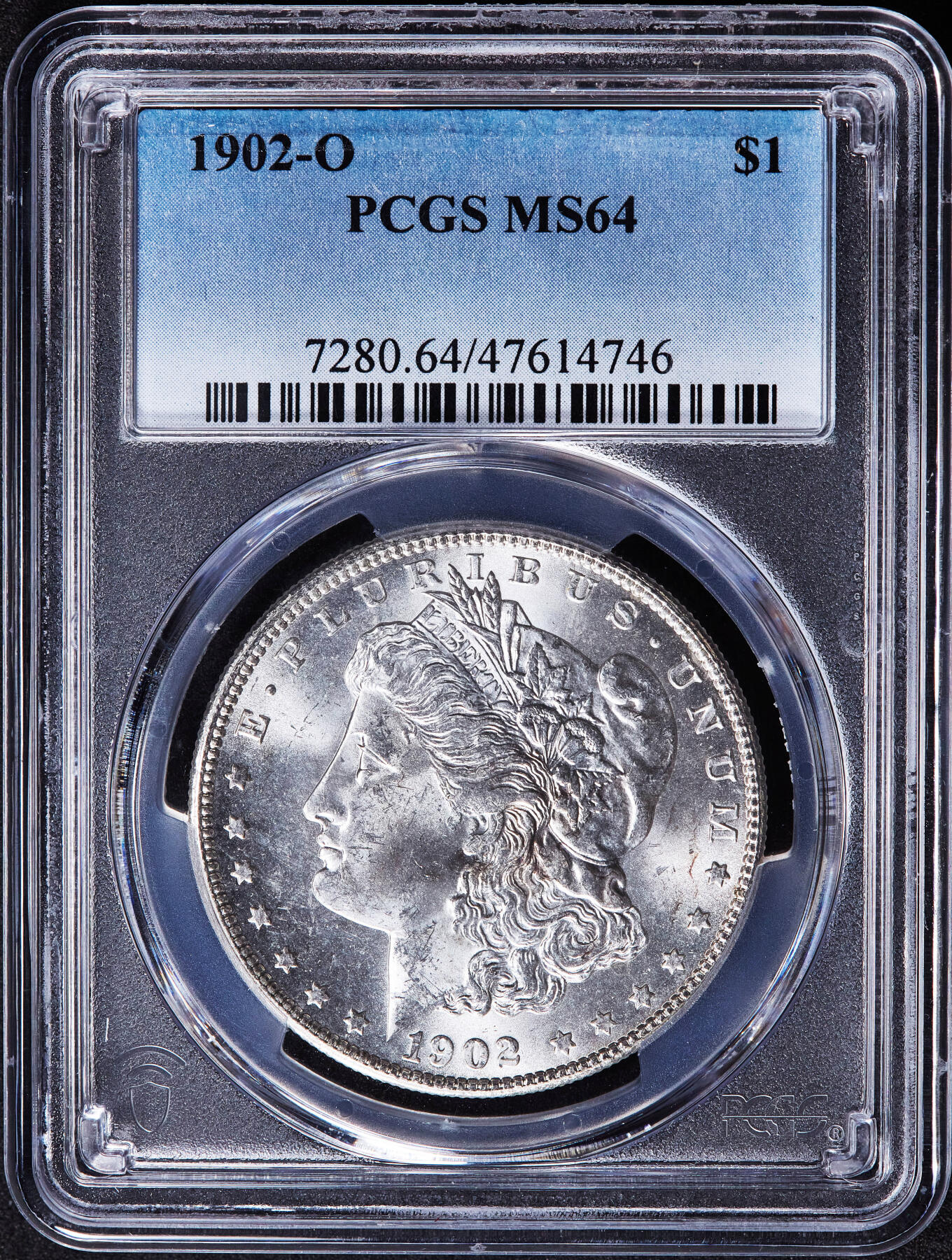 【俄甄集藏】2025年(045)12-03 星期三 晚 19:30 全场包邮 美国1902年O版摩根1美元大银币，PCGS MS64，车轮转光