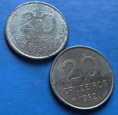 外国优质老铜币银币，周六九点倒数截拍，满百包邮，可寄存半年，喜欢朋友微信扫描二维码可直接参拍 - 巴西20克库鲁2枚