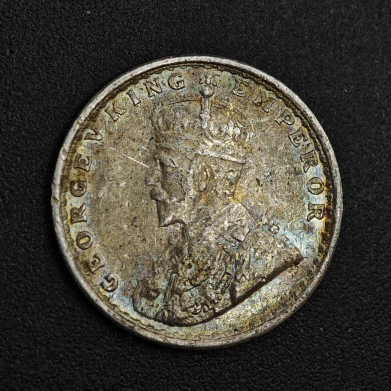 【淘币小摊】限时拍第八百一十二拍  小银币场  满百包邮可预留两周  周一统一发货  印度1914年乔治五世2安娜银币五彩包浆