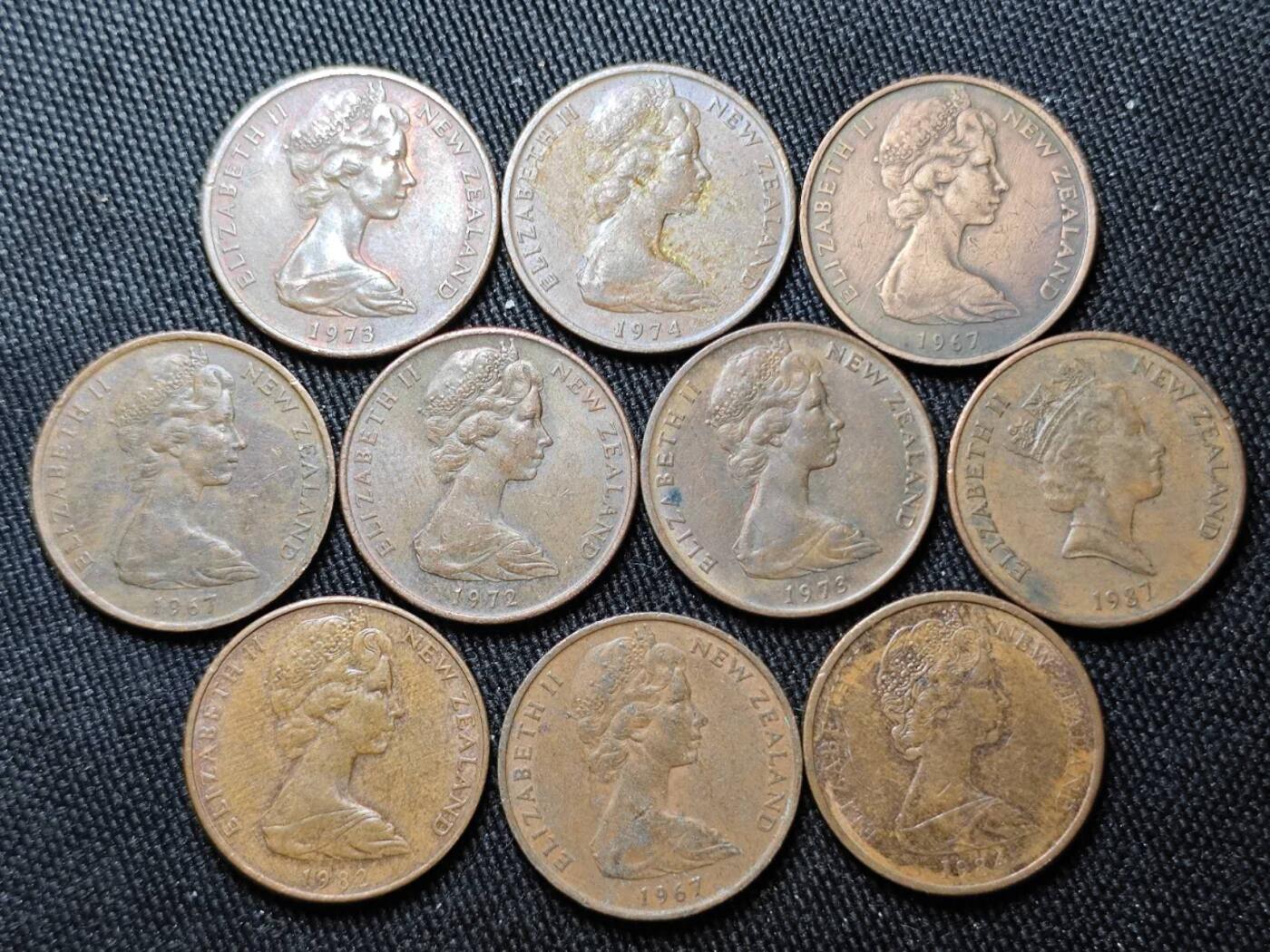 KK钱币收藏小铺 （套币 好品/批量散币 银币）专场  2月预留时间 周末发货  新西兰2分铜币一组10枚