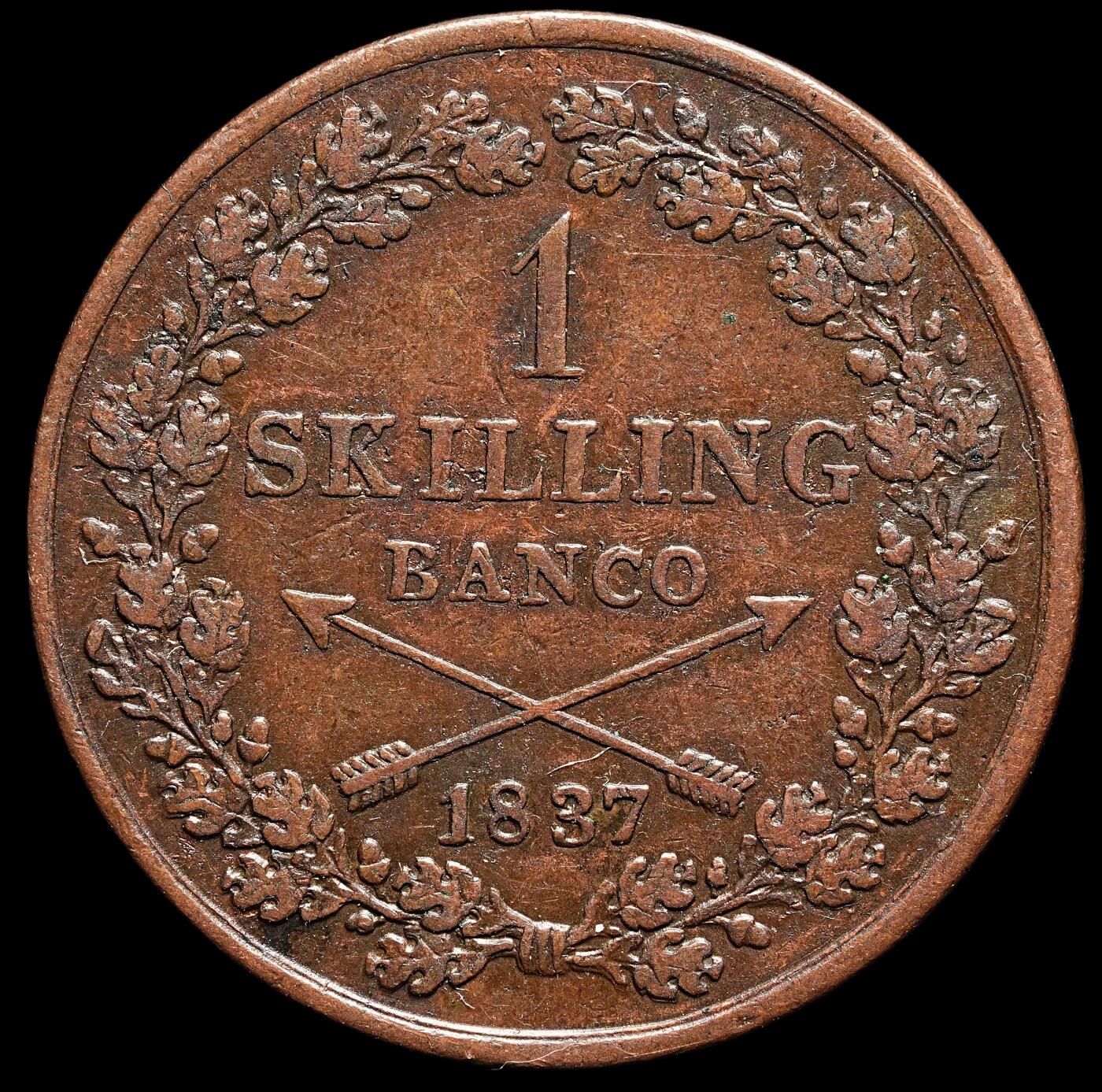 修遠堂世界钱币第九十五期 1837年瑞典1 SKILLING铜币