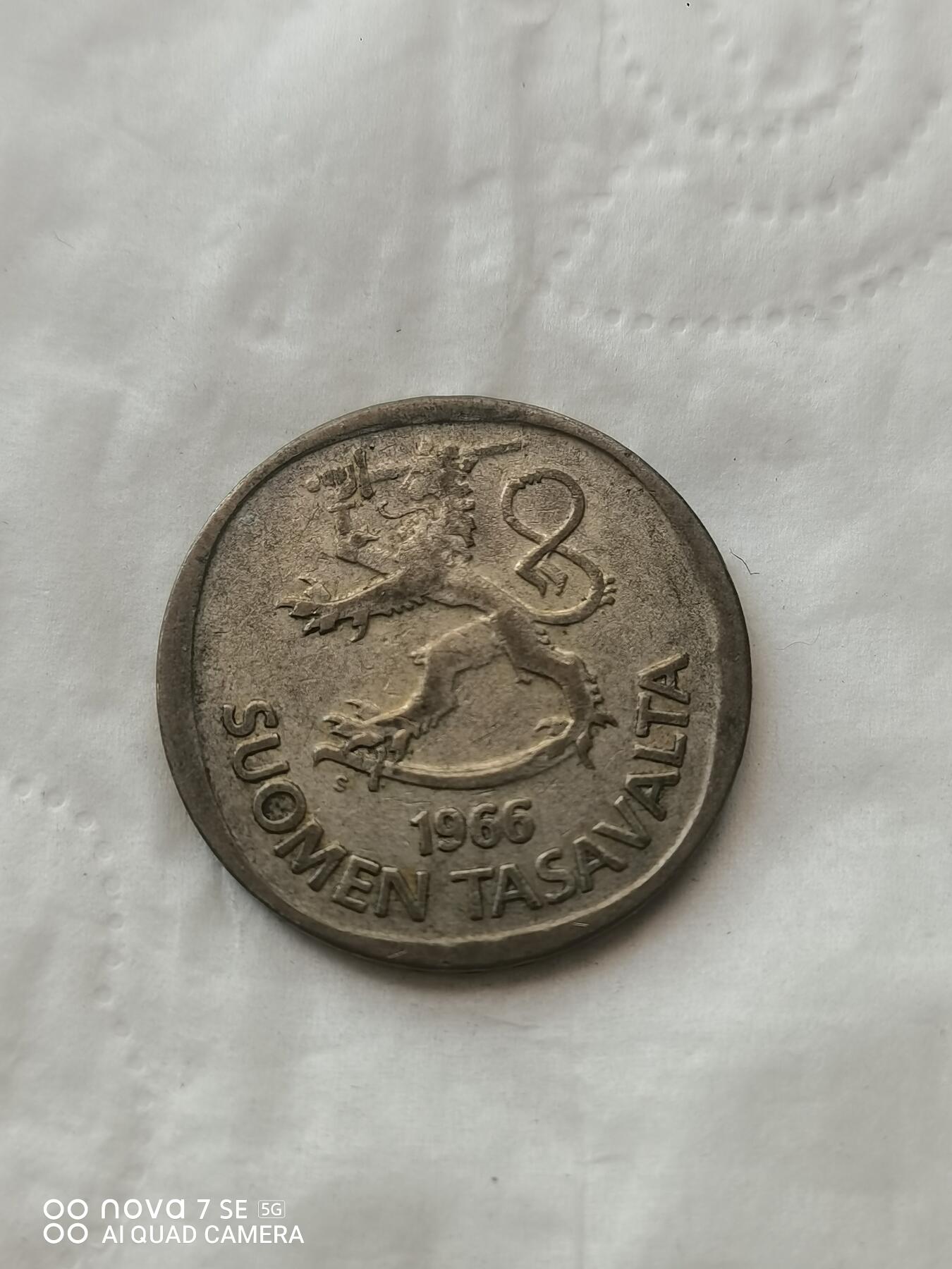 外国钱币 66年芬兰1马克