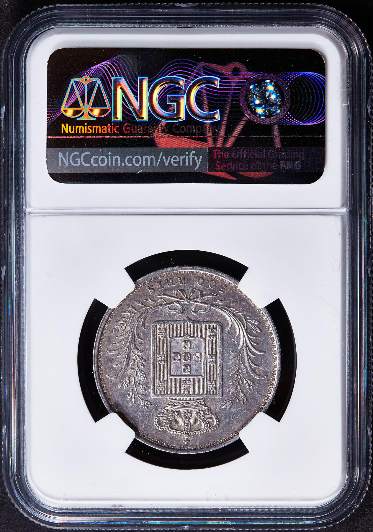 【俄甄集藏】2025年(045)12-03 星期三 晚 19:30 全场包邮 葡萄牙王国1888年路易斯一世500瑞斯银币，NGC AUD，原味老包浆