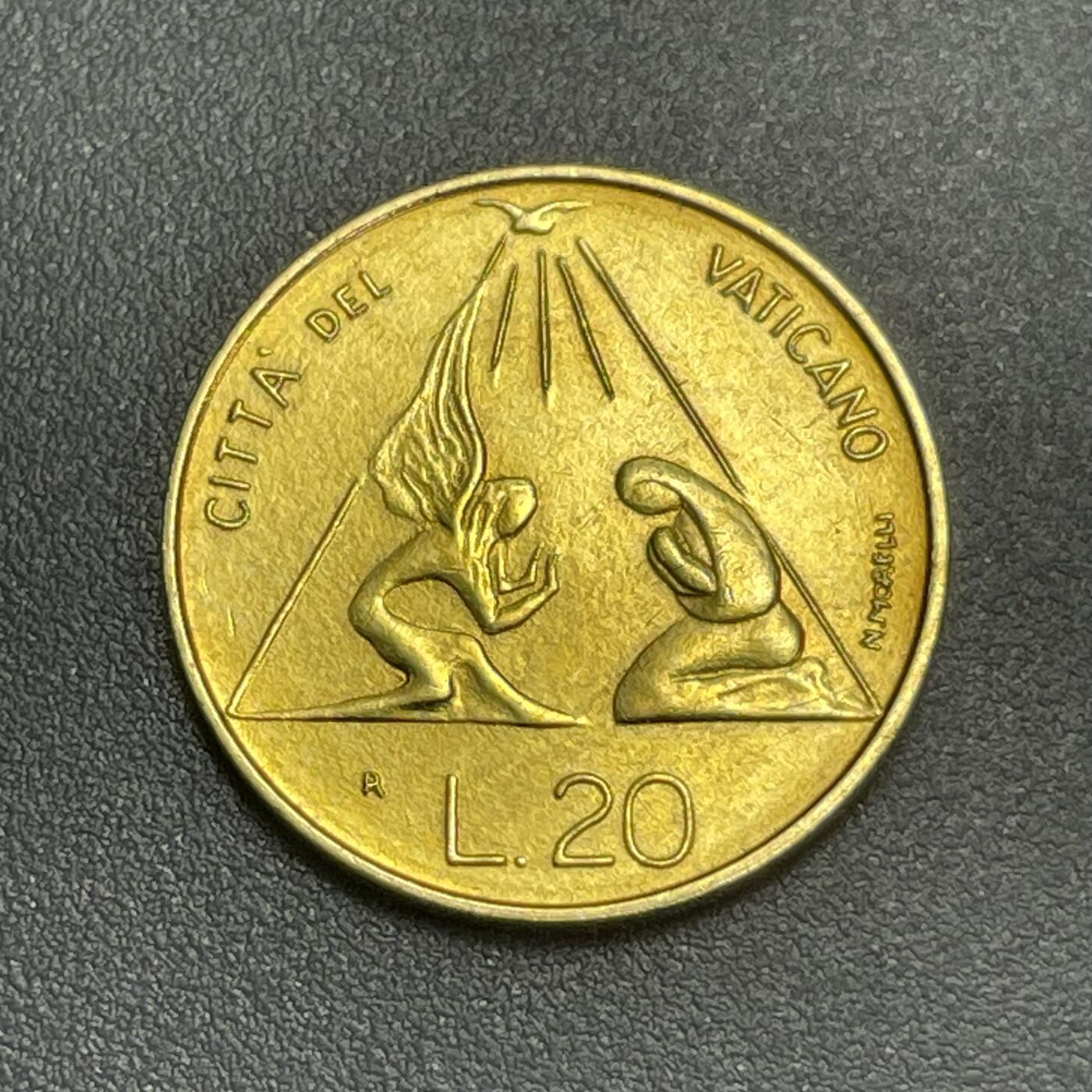 回流1130 全新 梵蒂冈1983年20里拉青铜币 天使报喜/保罗二世