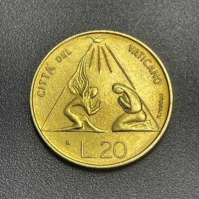 回流1130 - 全新 梵蒂冈1983年20里拉青铜币 天使报喜/保罗二世