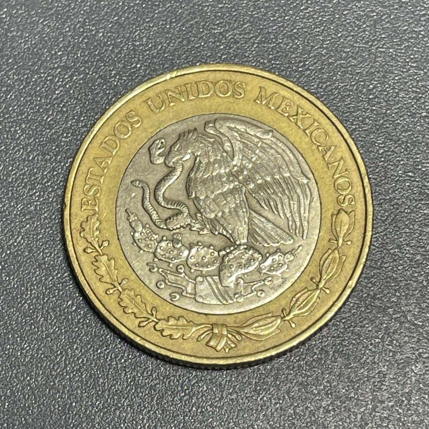 回流1130 墨西哥1998年10比索双色币  阿兹特克太阳历石