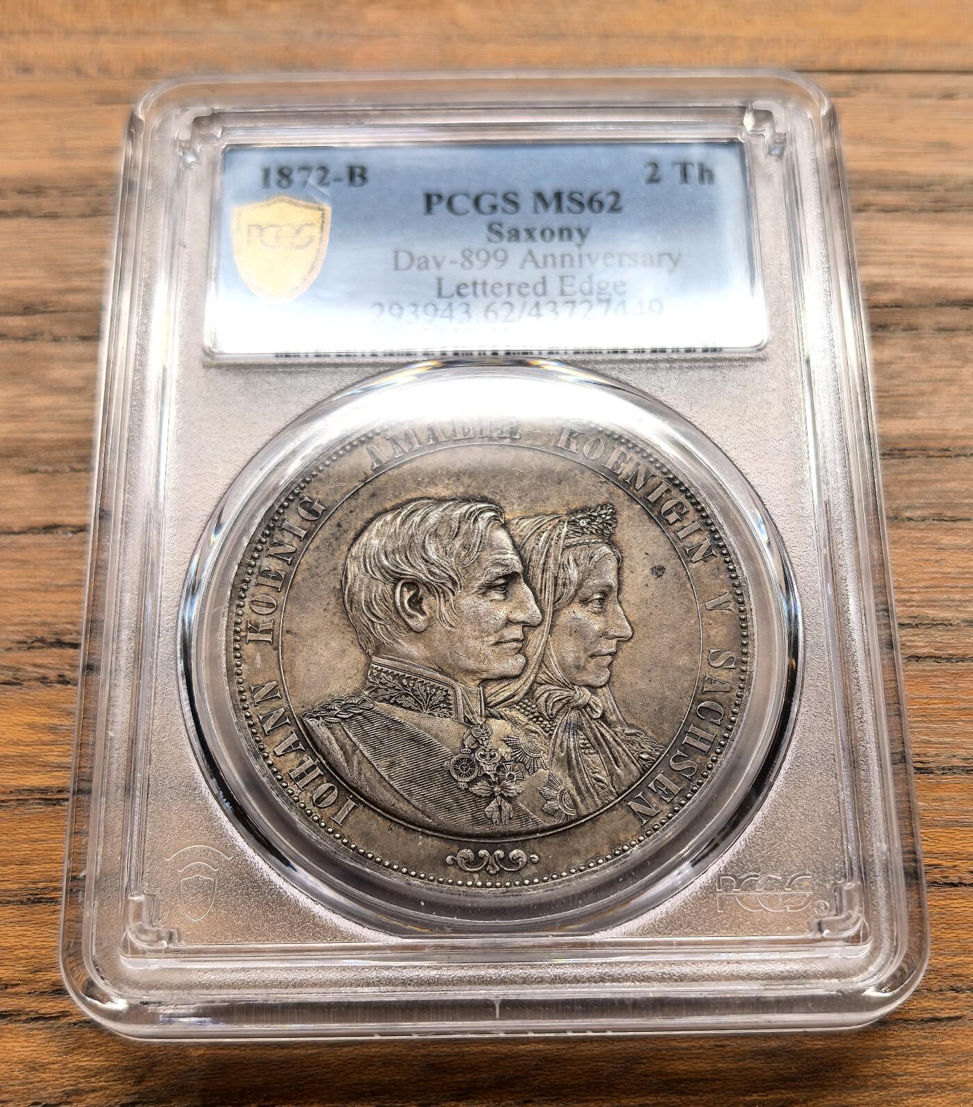 纫秋兰以为佩·凡希社微拍感恩专场 1872德国萨克森金婚纪念2泰勒大银PCGS-MS62