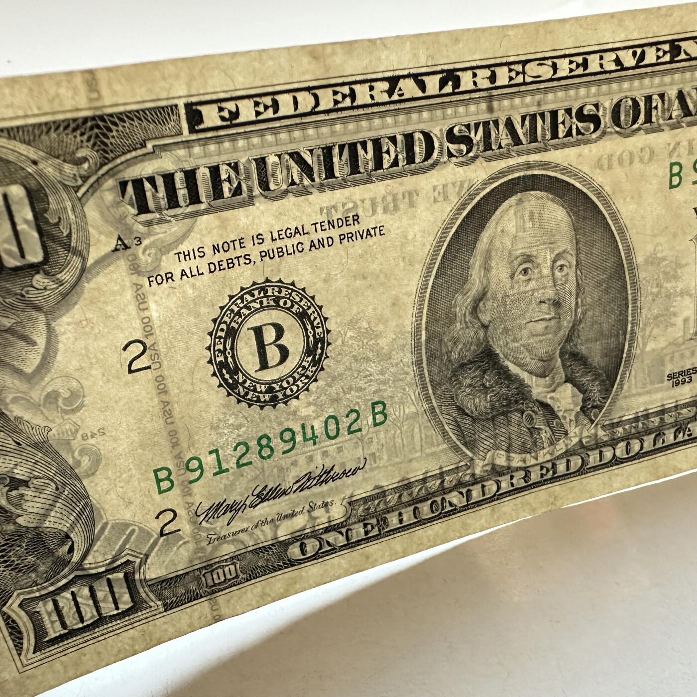 🌹外币初藏🌹🐯2025年第134场  每周二四六晚8️⃣点 接代拍 美国1993年100美元 富兰克林