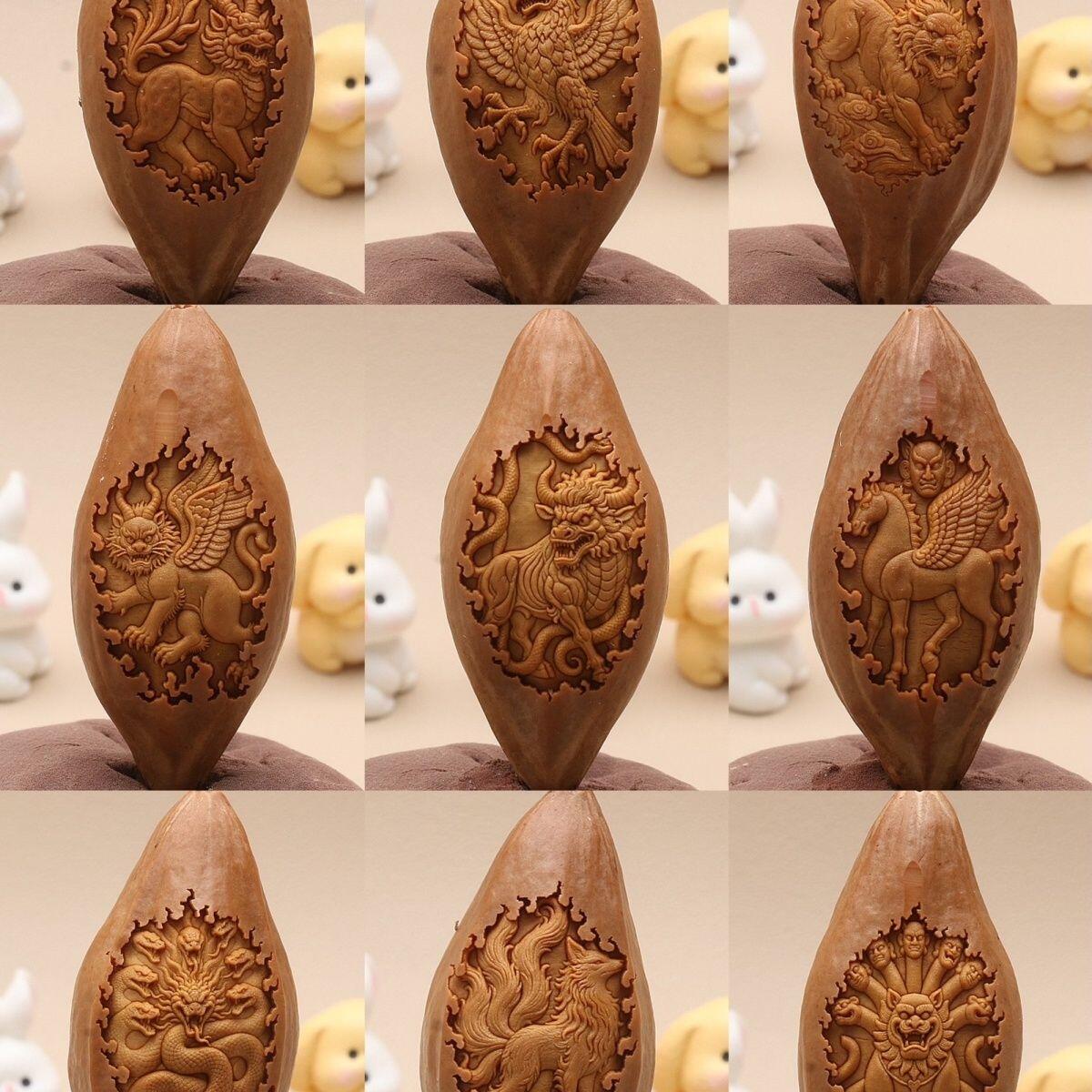 听雨轩（31） 山海经橄榄核手工雕刻 文玩核雕手串