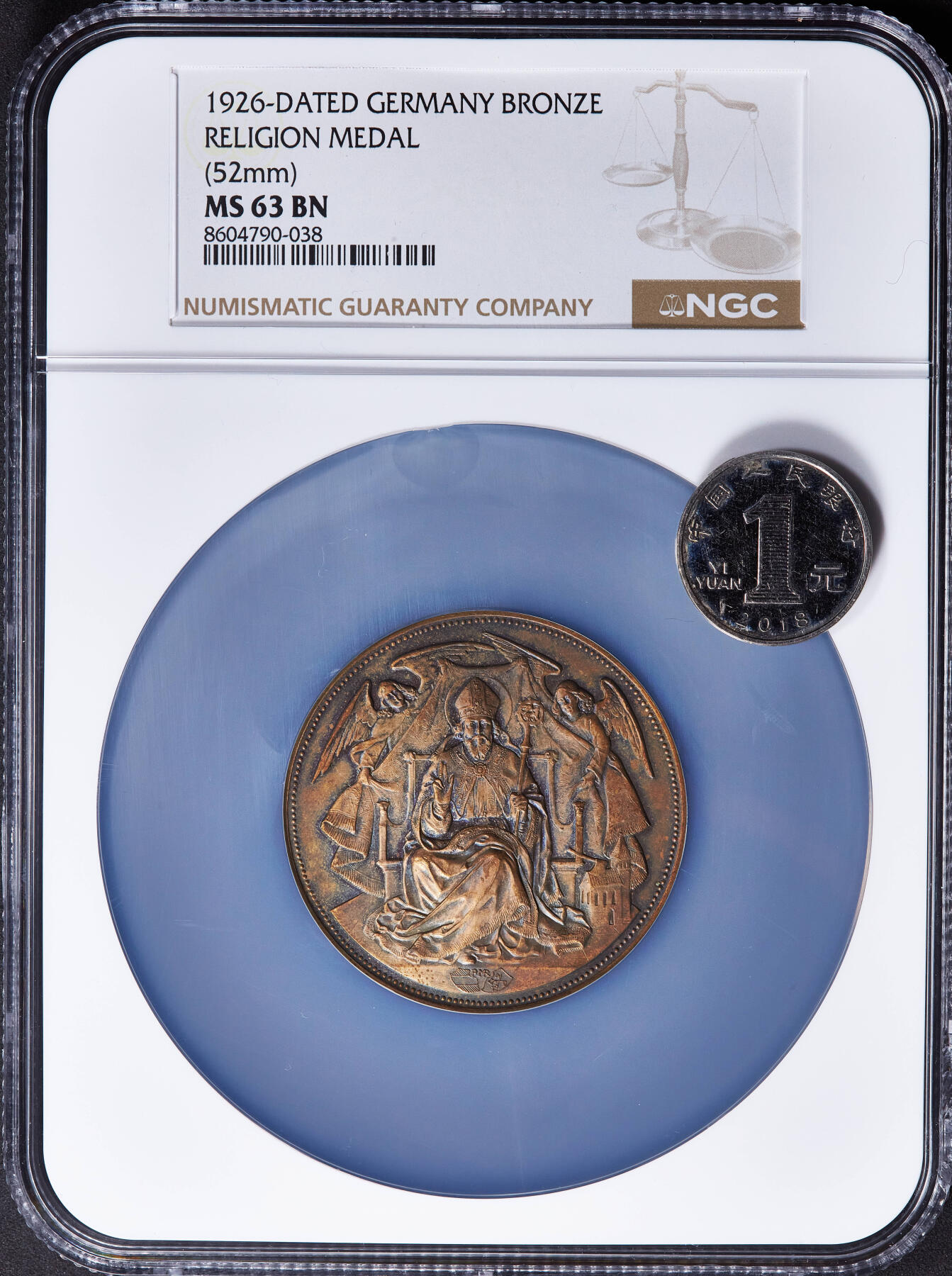 【俄甄集藏】2025年(045)12-03 星期三 晚 19:30 全场包邮 德国1926年纪念基希贝格的圣沃尔夫冈朝圣教堂完成重建大铜章，NGC MS63，稀有品种，直径：52mm